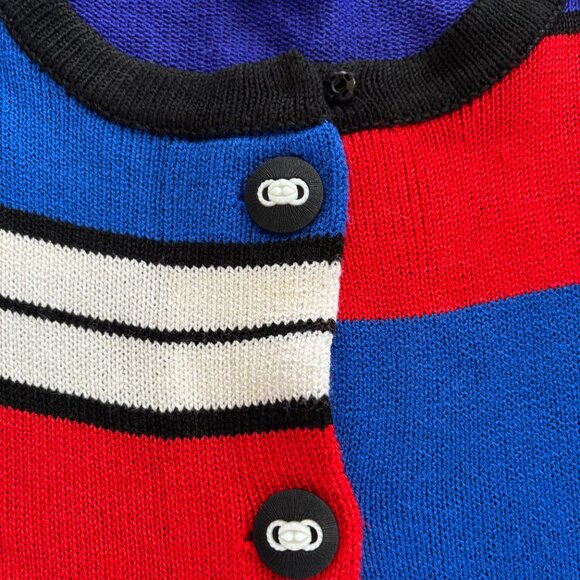 VTG Eric Steven Sweater Womens 14 Geometric Colorblock Button‎ Cardigan USA 90's - Picture 3 of 7